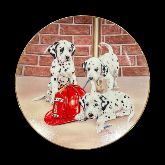 Dalmatian Puppies Collector Plate, "Firehouse Frolic" Puppy Art Plate - Picture 4 of 5